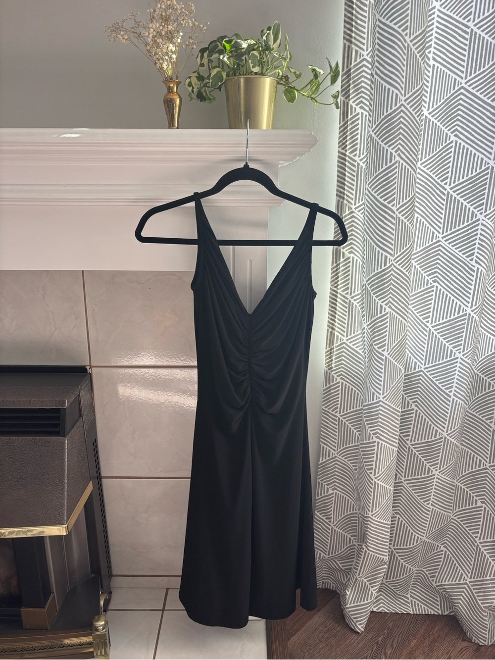 ZoKai Y2K Elegant Black Ruched V-Neck Mini Dress made in Canada